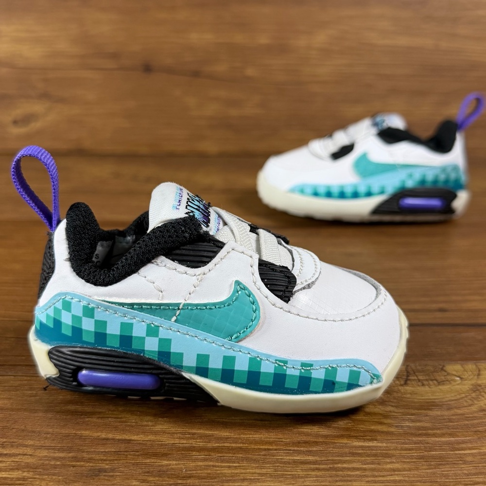 Nike Air Max 90 Crib Sneakers Size 2C Shoes ‘White Psychic Purple‎ Washed Teal’